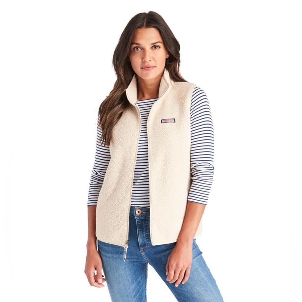 🐳 Vineyard Vines Sherpa vest size extra small cream tan NWOT jacket preppy